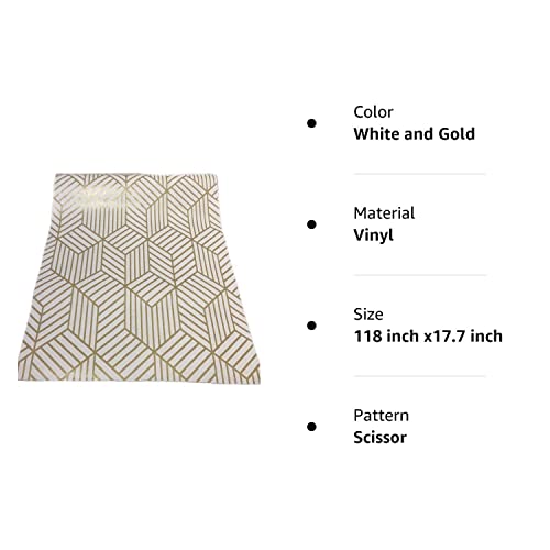 White And Gold Geometry Stripped Hexagon Peel And Stick Contact Paper Self Adhesive Wallpaper Removable Vinyl Film Decorative Shelf Drawer Liner Sticker 118 Inch X17.7 Inch #TOP7