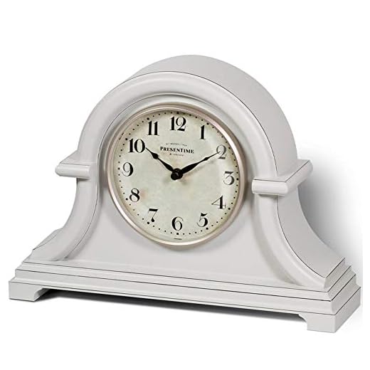 Presentime & Co. Mantel Clock Vintage Farmhouse Series, Napoleon Desk & Shelf Clock, 13 x 10 inch, Domed Lens, Quartz Movement, ABS Plastic Case, Gray Cream Finish (Home/Tabletop Decoration)