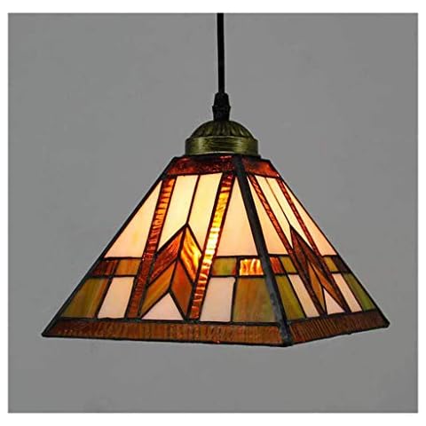 Vintage Pendant Light Lamp Fixtures Lighting Tiffany Style Mini 8-Inch Stained Glass Shade, Retro Ceiling Hanging Lamp Fixtures for Living Room Corridor Aisle Dining Room Bar,A Cover