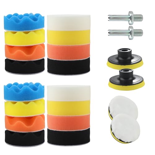22 Pcs Car Drill Polishing Kit Buffing Pads Set with Drill Adapter for Auto Detailing Waxing Sanding & Polishing