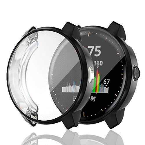 Vivoactive 3 Music Protector Case,JZK Soft TPU Plated Screen Protector Cover Scratch-Proof All-Around Protective Screen Cover Bumper Shell for Vivoactive 3 Music Watch Accessories(Black)