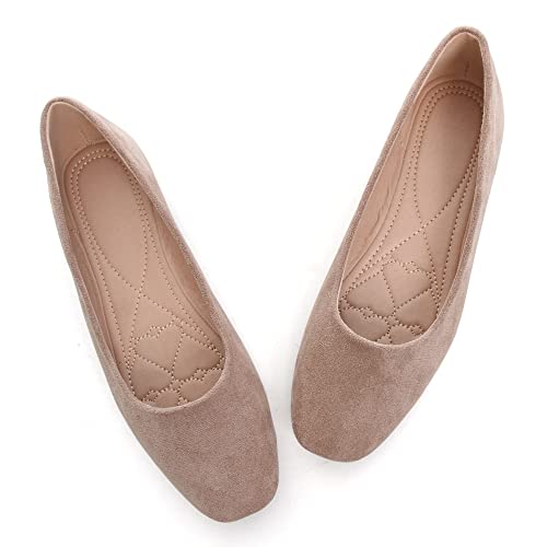 Image of ChaiRong Zhou Women Square Toe Ballets Flats Comfort Slip On Walking Shoes for Driving