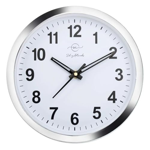 Sehaz Artworks Wall Clock for Living Room Stylish Latest | Clock for Home | Wall Clock for Hall | Wall Watch for Living Room - Silver 20×20 cm