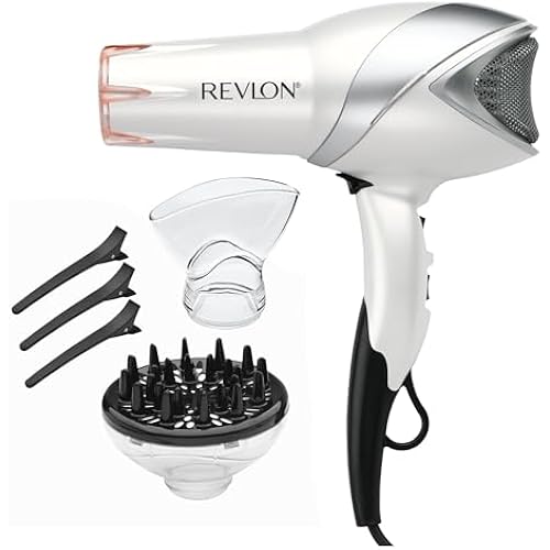 REVLON Infrared Ionic Hair Dryer with Diffuser & Concentrator, White | 2 Speed Settings, Tourmaline Technology for Frizz Control, 1875 Watt Power for Fast Drying, Suitable for All Hair Types