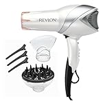 REVLON Infrared Hair Dryer with Diffuser - Ionic Blow Dryer, Diffuser, and Concentrator, Infrared Heat Technology to Prevent Over-Drying for Shiny, Soft Hair with Natural Moisture (White)