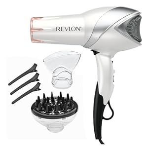 REVLON Infrared Hair Dryer with Diffuser – Ionic Blow Dryer, Diffuser, and Concentrator, Infrared Heat Technology to Prevent Over-Drying for Shiny, Soft Hair with Natural Moisture (White)