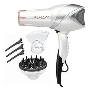 REVLON Infrared Ionic Hair Dryer with Diffuser & Concentrator, 2 Speed Settings, Blow Dryer with Tourmaline Technology for Frizz Control, 1875 Watt Power for Fast Drying, Suitable for All Hair Types