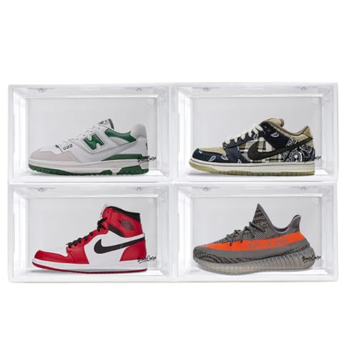 Image of Sneaker Box White (Pack of 4) | Front-Opening, Heavy-Duty | Stackable Shoe Storage Organizer Crate with Magnetic Closure | Clear Sneaker Display & Dust-Proof Access Container