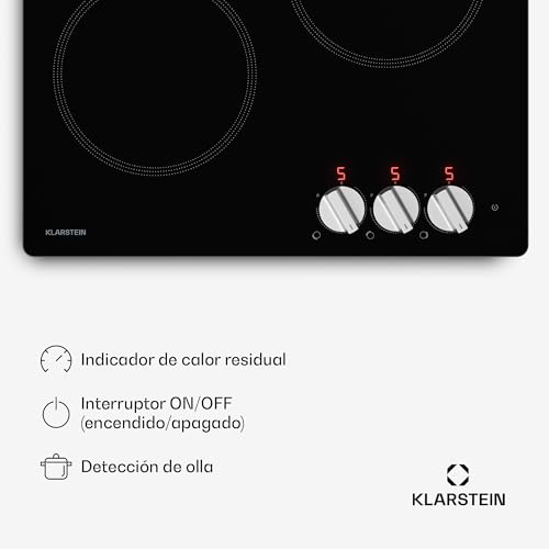 Klarstein Kochheld Placa Induccion 3 Fuegos - 5700W Boost, 3 Zonas, Mando Giratorio, Indicador Calor Residual, Protección Sobrecalentamiento, Vitrocerámica 45cm, Placa de Inducción, Negro - imagen 5