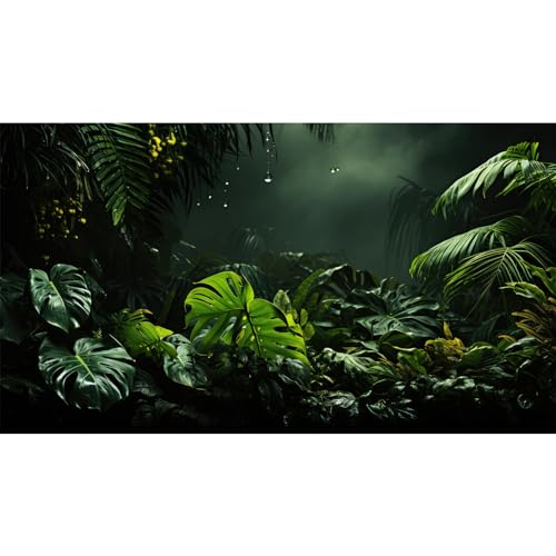 Image of Leaves Aquarium Background Foggy Tropical Palm Leaves Fish Tank Background Fantasy Misty Tropical Floral Pattern Landscape Reptile Tank Backgrounds Rainforest Reptile Enclosure Backgrounds 48x24in