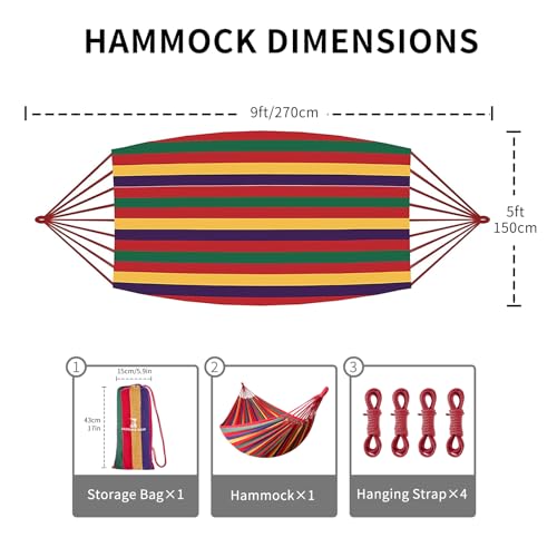 Rainbow Hammock Cotton Hammocks Comfortable Fabric Hammock with Tree Straps for Travel Patio Garden, Hanging Sturdy Hammocks Up to 660lbs Indoor/Outdoor Portable Hamacas with Travel Bag（Rainbow） by KACHUAN BEAR - Image 5