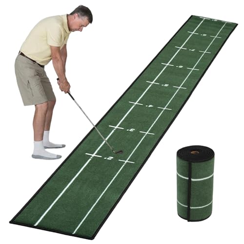 Image of Golf Putting Mat, Putting Mat Indoor Golf 30cm Wide 280cm Length with Distance Markings Putting Green for Indoor and Outdoor Office Home