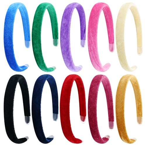 inSowni 10 Pieces Colorful Thin Plastic Velvet Headbands with Rubber Cover Velvet Hair Bands Accessories for Women Girls Teens Kids