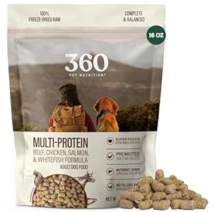 360 Pet Nutrition Freeze-Dried Raw Dog Food, High-Protein Complete Meal w/Beef, Chicken, Fish, Organs, Superfoods, No Fillers, 16 oz Bites/Kibble (Multi-Protein) – Made in USA