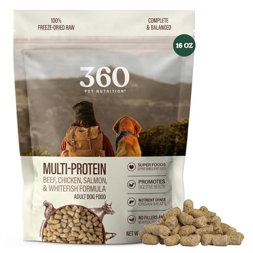 360 Pet Nutrition Freeze-Dried Raw Dog Food – Multi-Protein with Beef, Chicken, Fish, Liver & Organs, High Protein, Omega-3s, Fruits, Veggies & Superfoods, Grain-Free, No Fillers, 1 lb – Made in USA