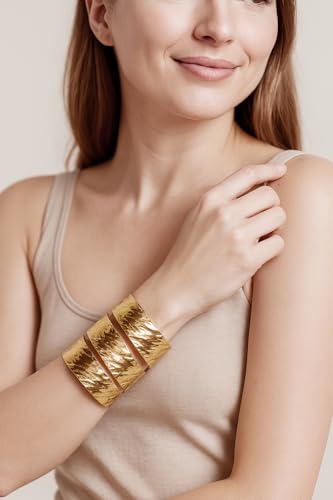Image of Touchstone Indian Bollywood Desire Brass Base Exotic Workmanship Free Size Cuff Bracelet in Antique Gold Or White Or Copper Tone for Women.