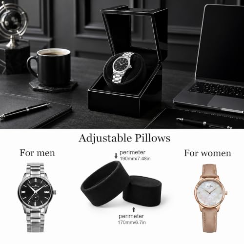 Image of Automatic Watch Winder, Ultra-Quiet Motor (<10dB), Single Watch Winder Box with AC & Battery Power, Hand-Polished High-Gloss Piano Finish, Luxury Watch Winder for Men, Fits Most Automatic Mechanical Watches