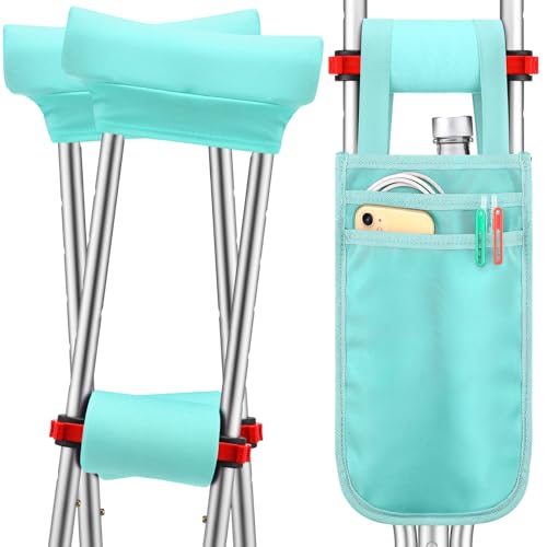Threlaco 5 Pcs Crutch Pads,Bag,Hand Grips Underarm Crutches Padding Cover for Adults Armpit Padding, Hand Grips, Pouch, Lightweight Accessories for Adult Youth Walking(Teal)