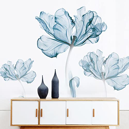 Blue Lotus Wall Sticker Blue Flowers Wall Decal Floral Wall Mural Art Decor For Living Room Bedroom Bathroom Decorations #TOP4
