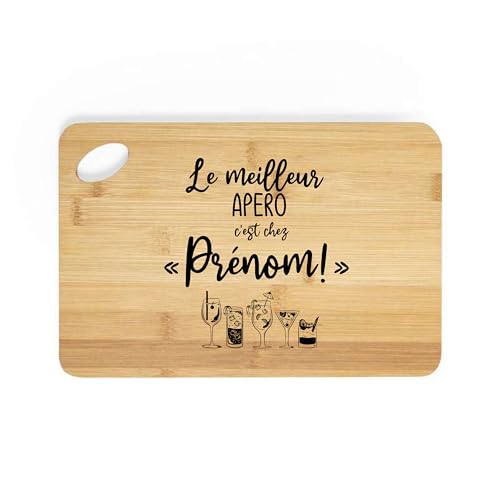 Planche à découper personnalisée en bambou 25x30 cm – Gravure « Le meilleur apéro c’est chez [Prénom] ! » – Cadeau original personnalisé – Idée cadeau Noël, anniversaire, fête –