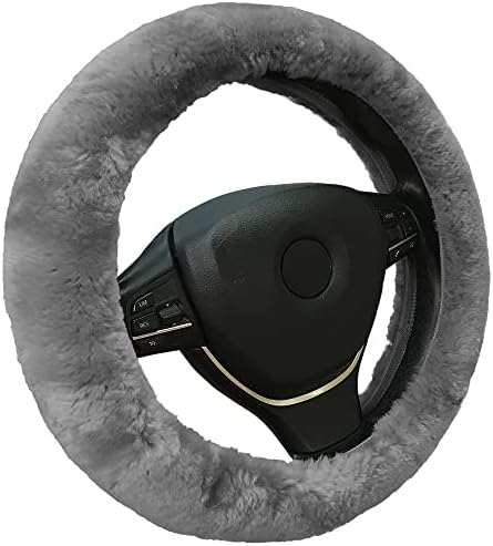 Andalus Brands Australian Sheepskin Wool Steering Wheel Cover for Women & Men - Universal 15 Inch Steering Wheels & Accessories - Eco-friendly Wheel Cover for Car - Car Accessories (Gray)