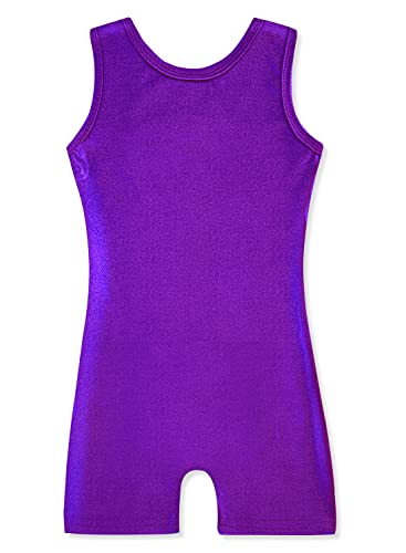 Tank Leotards for Girls Gymnastics with Shorts Purple Sparkle Size 7-8 Year Old Kids Leo Gymnastic Gym Tumbling Outfits Bodysuits Sleeveless Biketards Dance Clothing Apparel Clothes Shiny Sparkly