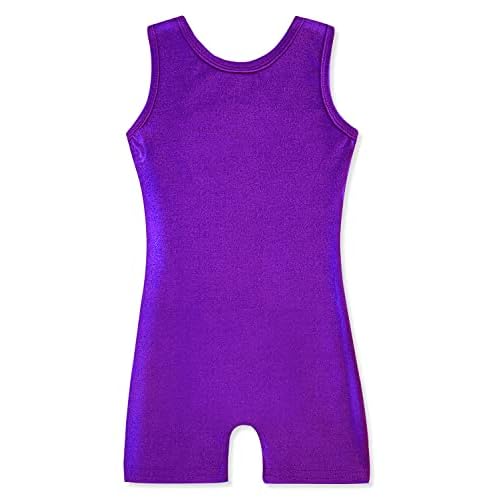 HOZIY Gymnastics Leotards with Shorts for Girls Toddlers Kids Biketard Tumbling Outfits Sparkle Unicorn Leopard Galaxy 3-4T A Solid Purple