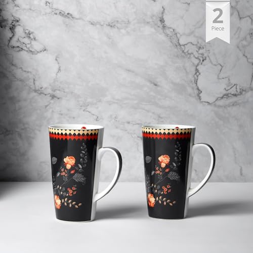 Image of India Circus Fine Elegant Design Ceramic Tall Milk Mugs for Home and Kitchen (Multicolor, 600 ml) - Set of 2 (CC20)