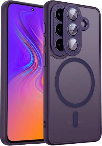 Image of Elzzi MagSafe Compatible Case for Samsung Galaxy A37 5G - Matte Shockproof Hybrid Protective Cover with Built-in Camera Lens Protection, Slim Anti-Fingerprint TPU+PC Back Case (Deep Purple)