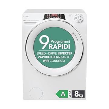 Candy RapidÓ RO 1486DWMCT1-S, Lavatrice a carica frontale, 8 KG, Classe A, 1400 giri, 76 dB, Cicli Rapidi, Vapore, 16 programmi, Bianco, AxLxP 85x60x53 cm