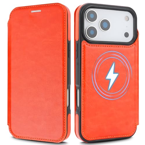CIVICASE for iPhone 17 Pro Max Wallet Case with [RFID Blocking] Card Slot, MagSafe-Fit，PU Leather Strong Magnetic Flip Fold Protective Phone Case for iPhone 17 Pro Max Case Wallet,Orange by CIVICASE - Used condition - US$10.07