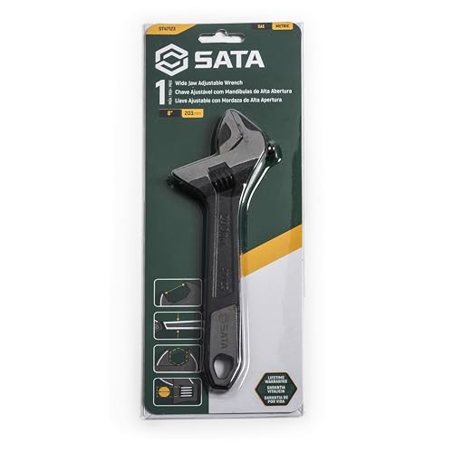 SATA Chave inglesa ajustável profissional extra-larga de 20 cm com corpo de liga de aço forjado e ac