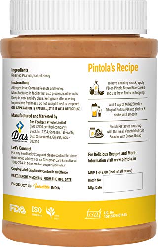 Image of Pintola All Natural Peanut Butter (Crunchy) (1 kg) (Unsweetened, Non-GMO, Gluten Free, Vegan) + Pintola All Natural Honey Peanut Butter (Creamy) (1kg)