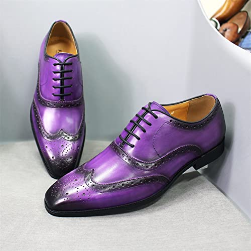 Men's Dress Shoes Lace-Up Brogues Oxford Formal Shoes Wedding Work Leather Derbys Office,Purple-39 #TOP5