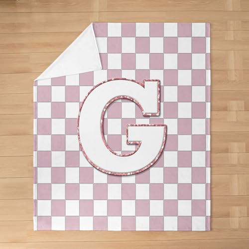 Image of Erosebridal Pink Initial G Flannel Blanket Kawaii Plaid Checkered Fuzzy Plush Throw Cute Personalized Monogram Fleece Blanket for Kids Girls,Fashion Grids Gingham Decor for Bed Couch Baby 30 inchx40 inch