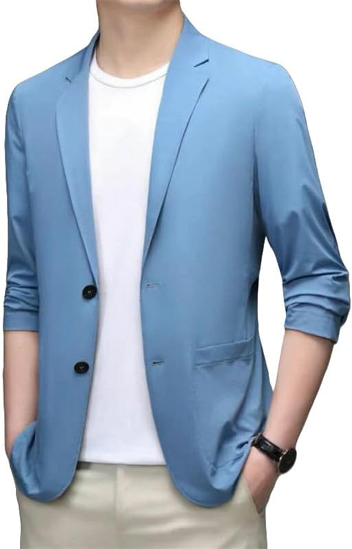 Men's Autumn Single Breasted Two Button Lightweight Solid Color Casual Blazer Jacket Top