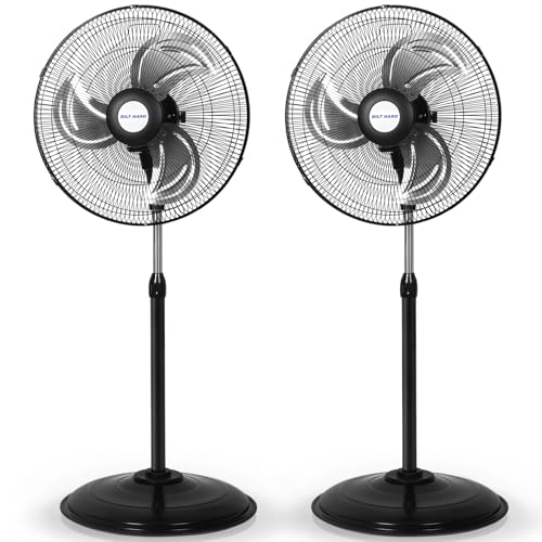 BILT HARD 3900 CFM 18" High Velocity Pedestal Oscillating Fan, 3-Speed Heavy Duty Metal Standing Shop Fan with Aluminum Blades for Commercial, Residential, and Garage, UL Listed, 2 Pack