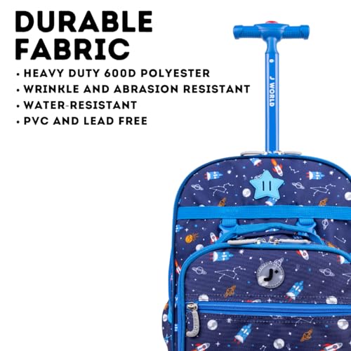 Image of J World Duo Kids Rolling Backpack With Lunch Box Set. School Bookbag on Wheels, Spaceship