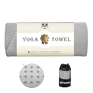 HAPBEAR Hot Yoga Towel with Non-Slip Grip Dots, 72″ x 24″ – Super Absorbent, Soft Microfiber Yoga Mat Towel for Bikram, Gym, Pilates – Grey