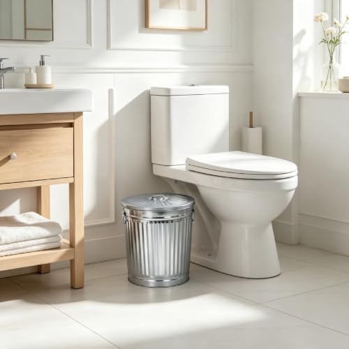 Miniatura 3 de Jinfa Cubo De Basura Metálico Retro Galvanizado Con Tapa Y Asas Zinc 7 Litros Ø21,5 X 21,5 Cm Papelera Decorativa Para Baño Y Cocina