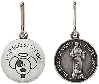 Silver Toned Saint Francis Protect My Pet Medal with God Bless My Dog Back, 1 Inch
