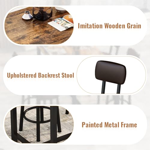 Lamerge Bar Table and Chairs Set Industrial Wood Kitchen Dining Table Space Saving Breakfast Bar Table Counter Height Pub Table with 4 PU Upholstered Chairs with Backrest 5 Pieces Home Kitchen Set - Thumbnail 5