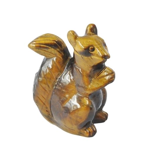 YOPI Natural Jade Agate Squirrel Carving - 2 Inch Height Decorative Animal Ornament(Tigereye)