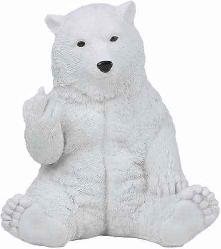 JFSM INC. Polar Bear Raising Middle Finger Figurine Funny Hilarious Decor - Bear Lover Gifts, Cabin Themed Decor,