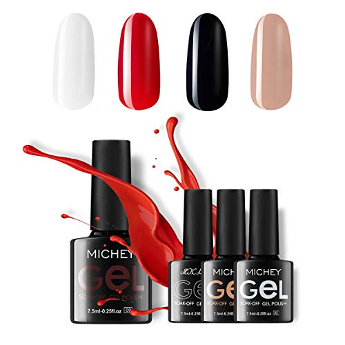 MICHEYGel Gel Nail Polish, UV Soak Off Gel Nail Set,Pack of 4 Colors (Main 4 Basic Colors)