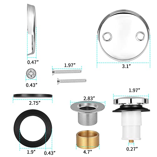 Tip Toe Bathtub Drain Conversion Kit Assembly, Tub Drain Plug Trim Set Bath Tub Drain Stopper With Two-Hole Overflow Faceplate (Chrome Plated) #TOP2
