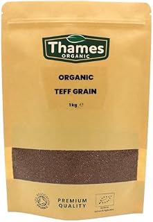 Organic Teff Grain - Raw, Vegan, No Additives, No Preservatives, GMO Free, High in Protein and Fibre for Cooking and Baking by Thames Organic 1kg