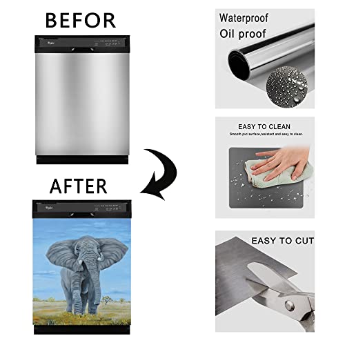 Jumu Dishwasher Magnet Cover Farm Country Elephant Sticker,Kitchen Decor Art Refrigerator Magnetic Decal Panels,Grassland Animal Decorative Panel Simply Kitchen 23 Inch W X 26 H #TOP3