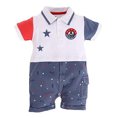 Image of BABY GO Baby Boys & Baby Girls Cotton Romper | Half Sleeve Polo Collar Jumpsuit | Newborn Infant Summer Outfit with Button Closure | Soft Breathable Playsuit | Stylish Print One Piece Dress