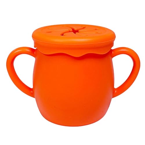 Vasos de silicona para aperitivos para niños pequeños, recipiente seguro a prueba de fugas con doble asa y tapa, apto para lavavajillas